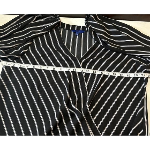APT. 9 Brand Striped V-Neck Wrap Blouse w/Puff Sleeve Polyester Women's Size L - Picture 8 of 15